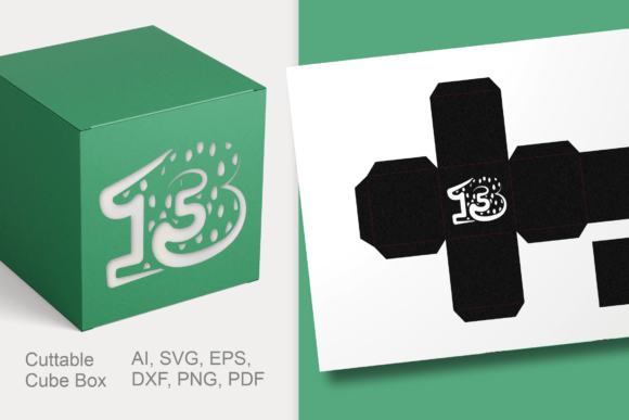 3D SVG Gift Boxes: Number 13 Cube Template