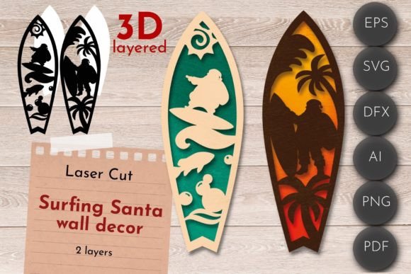 3D SVG Surf Wall Art for Christmas