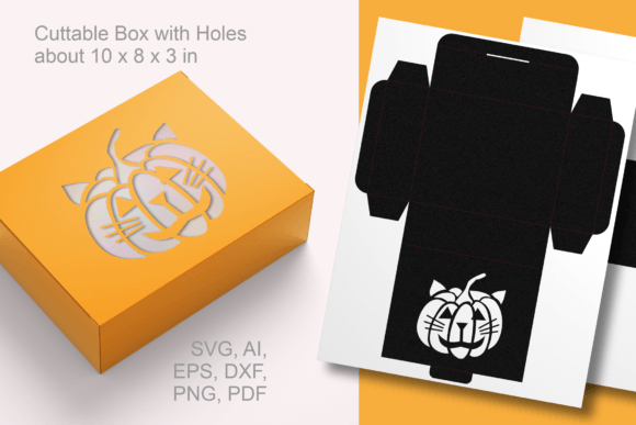 Cat Pumpkin Halloween Window Favor Box 3D SVG