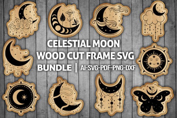 Celestial Moon Wood Cut Frame SVG Bundle