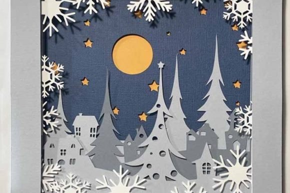 Christmas Village Shadow Box 3D SVG