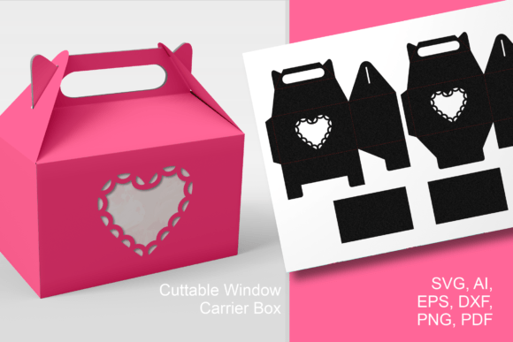 Heart Windows Gable Favor Box Template 3D SVG Shapes