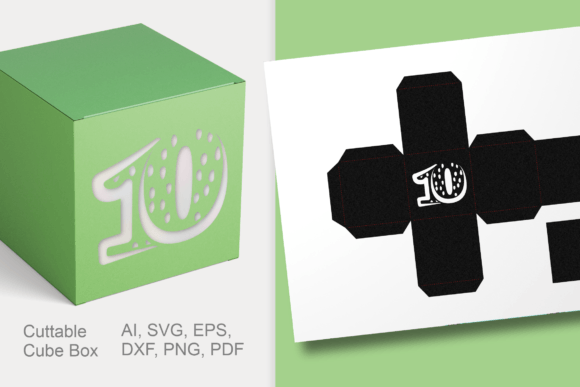 Number 10 Cube Gift Box Template SVG