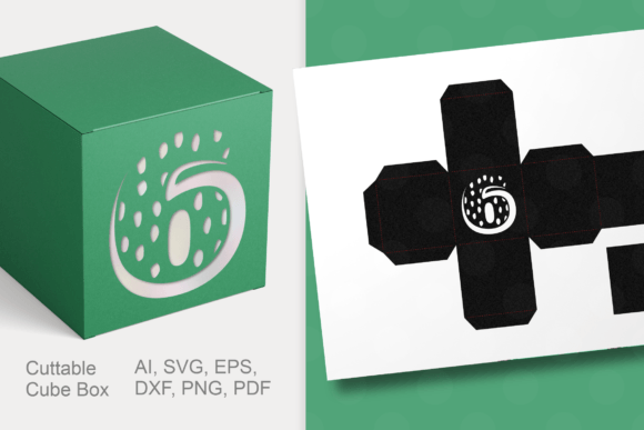 Number 6 Cube Gift Box Template SVG