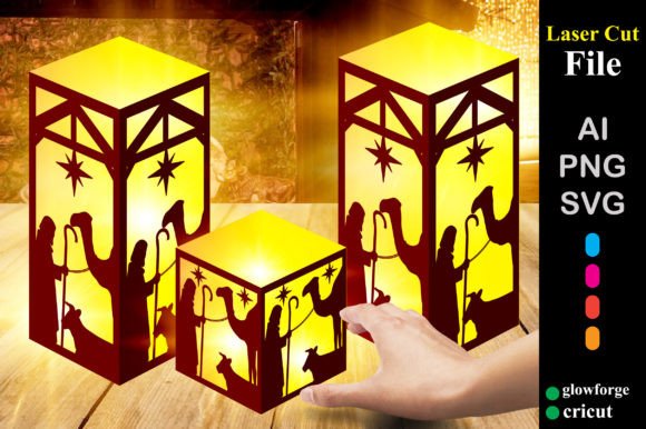 Paper Cut Nativity Christmas Lantern SVG