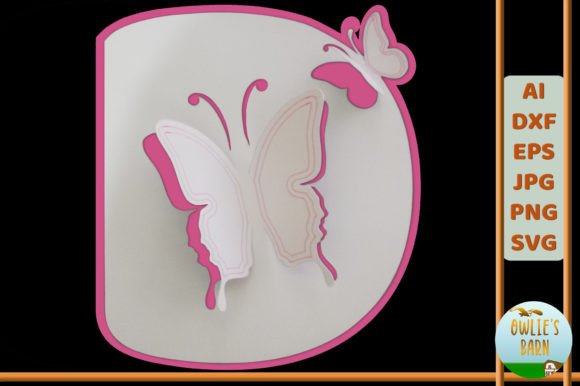 Popup Butterfly Monogram D 3D SVG Shapes