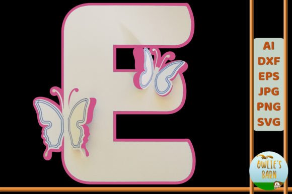 Popup Butterfly Monogram E 3D SVG Shapes