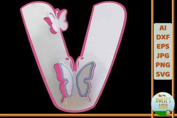 Popup Butterfly Monogram V 3D SVG Shapes