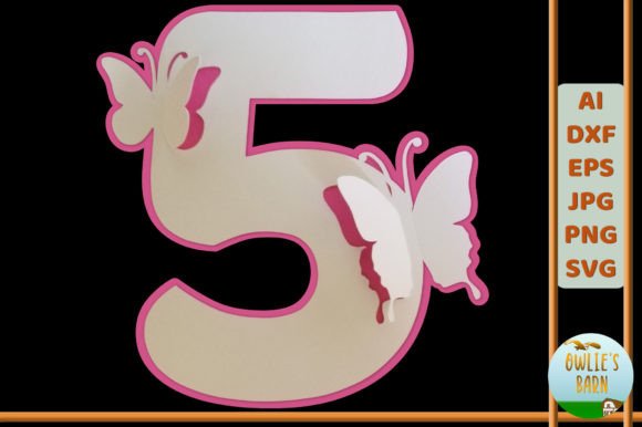 Popup Butterfly Number 5 3D SVG for Birthdays